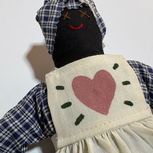 Handcrafted Plaid Rag Doll with Heart Apron